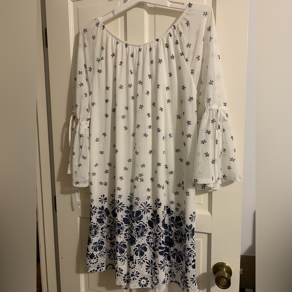 Siren Lily Women’s Plus White & Navy Blue Floral Long Sleeve Dress 3X - Picture 10 of 11